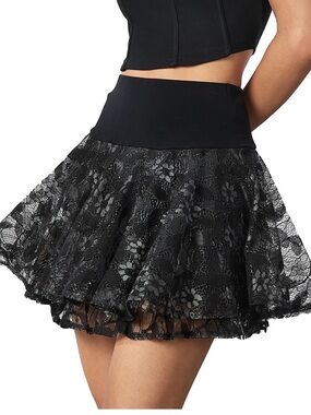 Black Lace Flared Mini Skirt